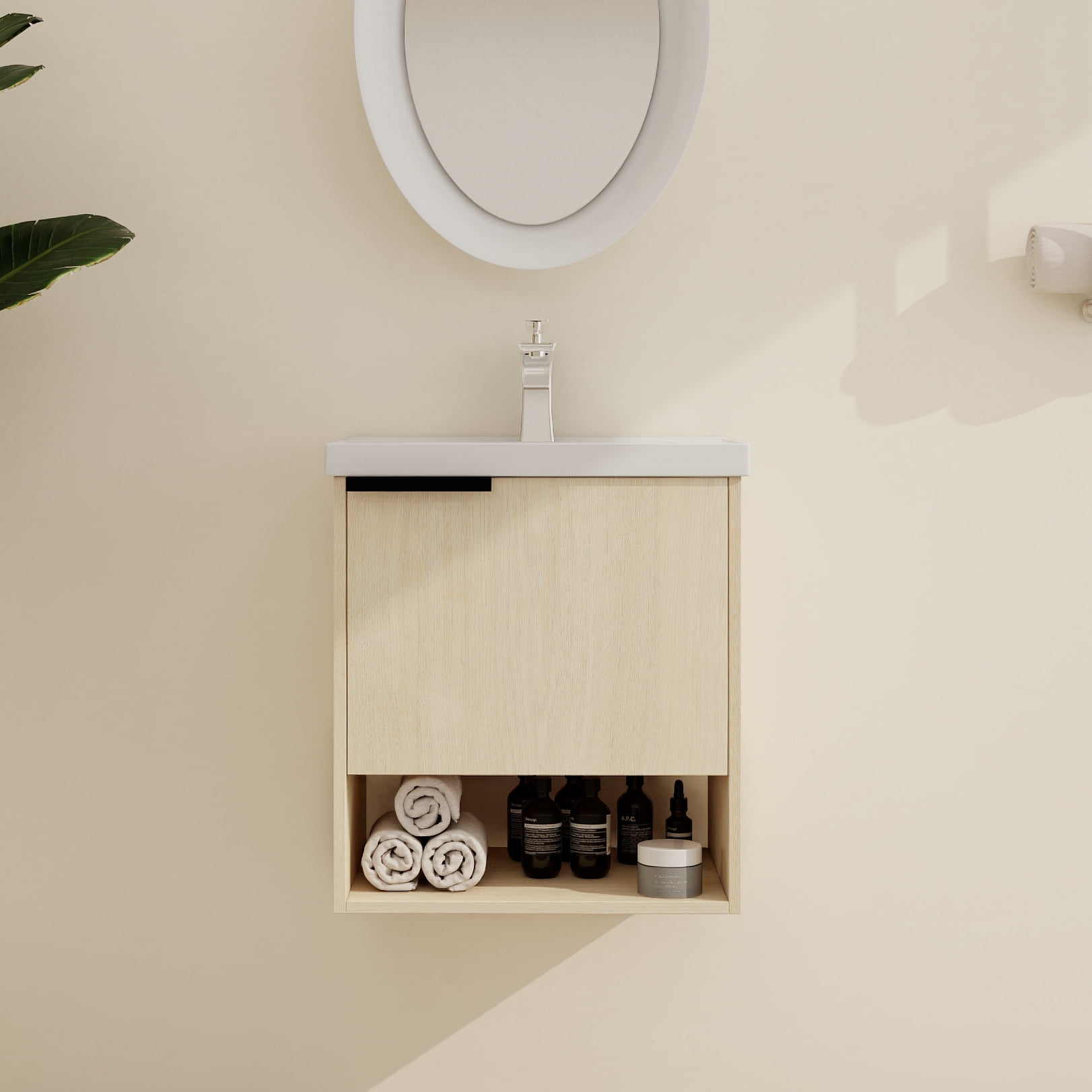 BNK 20 Inch Wall-Mounted Bathroom Vanity with White Ceramic Sink ...