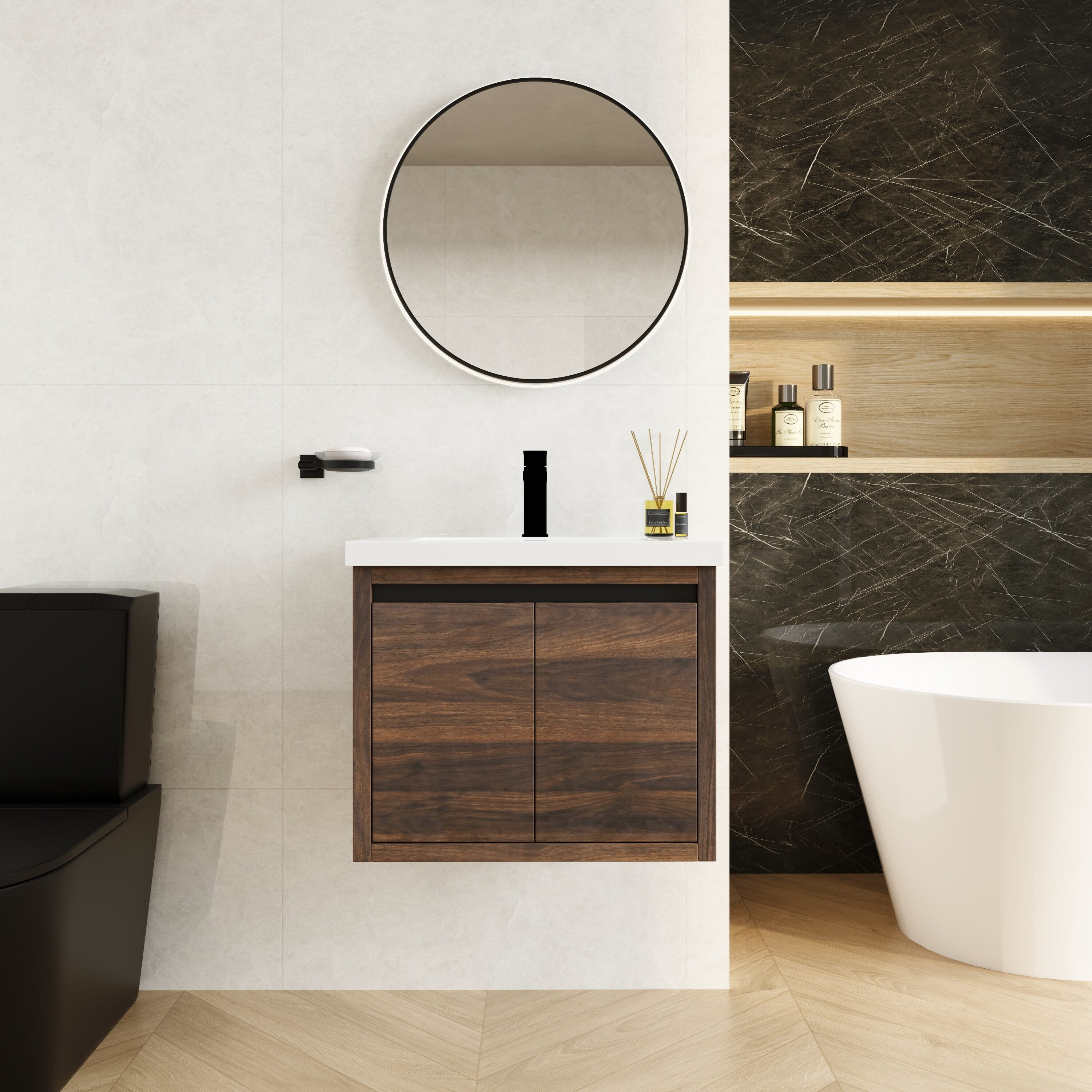 BNK 24 30 36 48 Inch Single Sink Bathroom Vanity with Soft Close