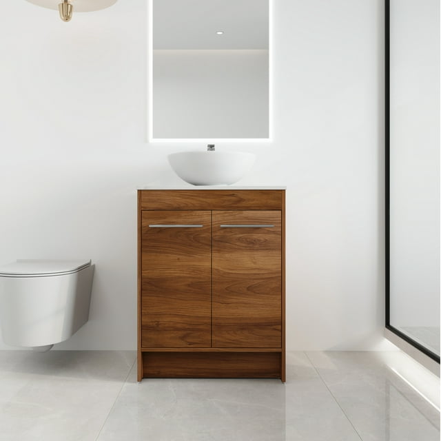 BNK 24 Inch Freestanding Bathroom Vanity with White Ceramic Sink, Modern Floor Standing Bathroom Vanity Set, Single Bathroom Vanity and Sink Combo, with 2 Doors