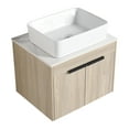 thumbnail image 1 of BNK 24'' Wall-Mounted Bathroom Vanity with White Ceramic Sink,Modern Brown Floating Bathroom Vanity Set, Single Bathroom Vanity and Sink Combo,with 2-Door Cabinet, 1 of 11