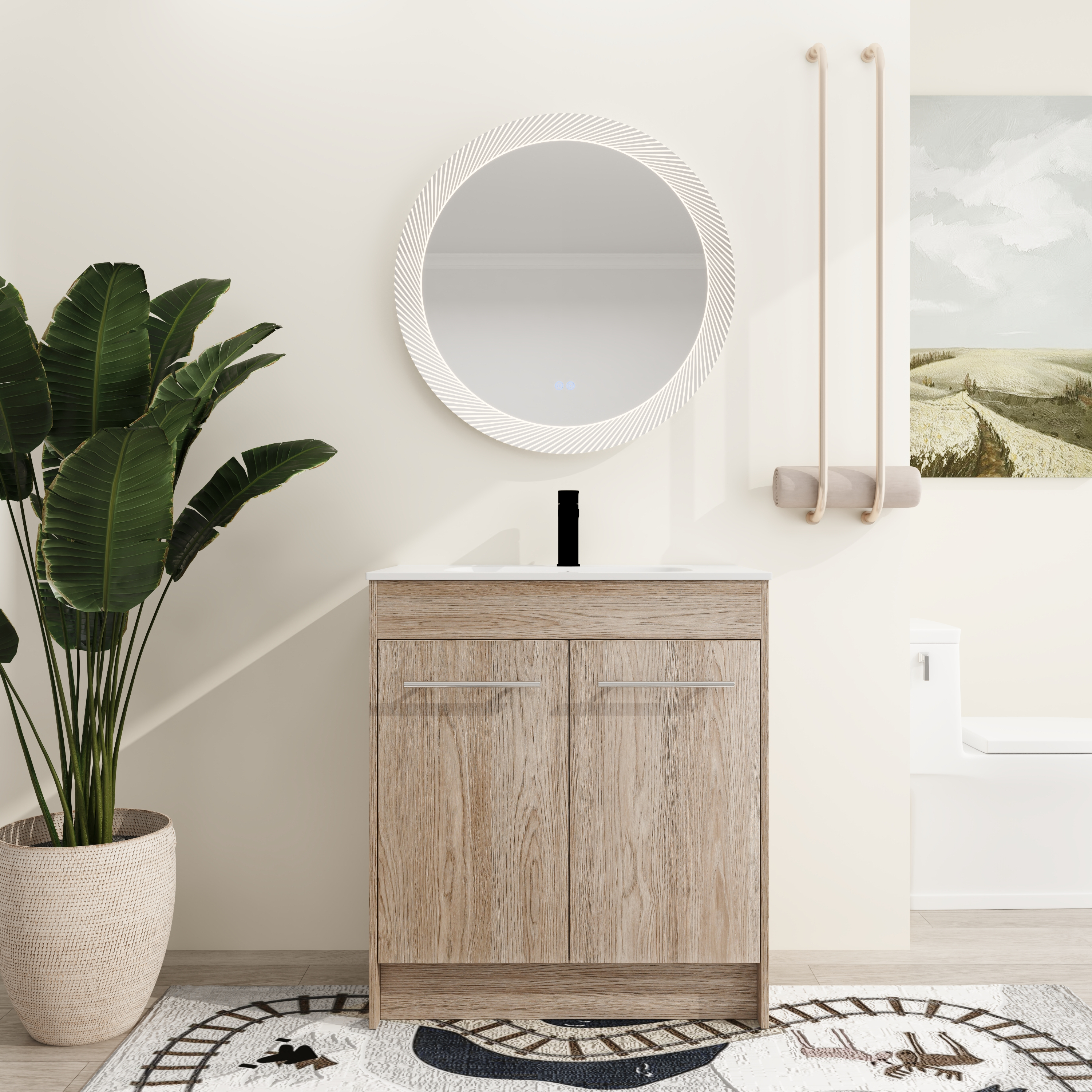 BNK 30'' Floorstanding Bathroom Vanity with White Resin Basin Sink