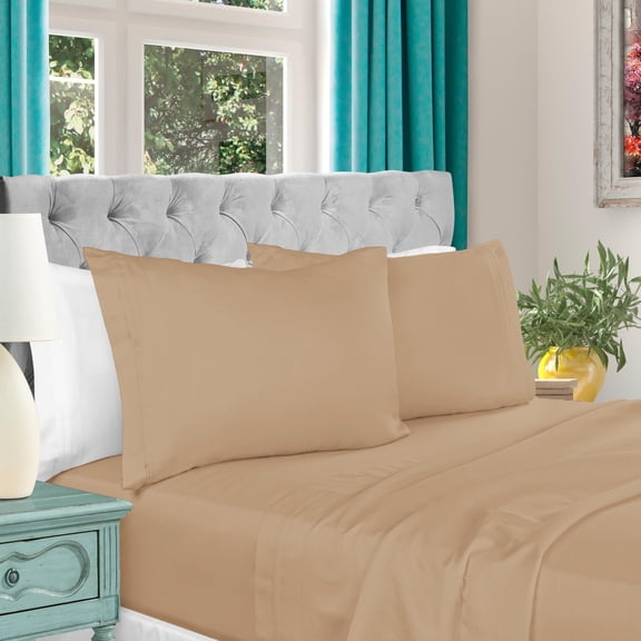 BNM 1000 Thread Count Egyptian Cotton Extra Deep Pocket Sheet Set, Full, Tan