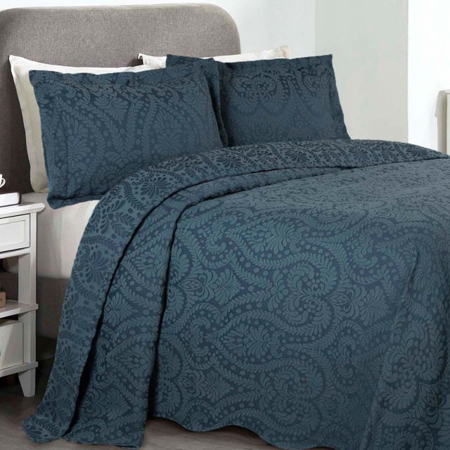 BNM 2 Piece Floral Cotton Blend Deep Sea Bedspread Set, Twin