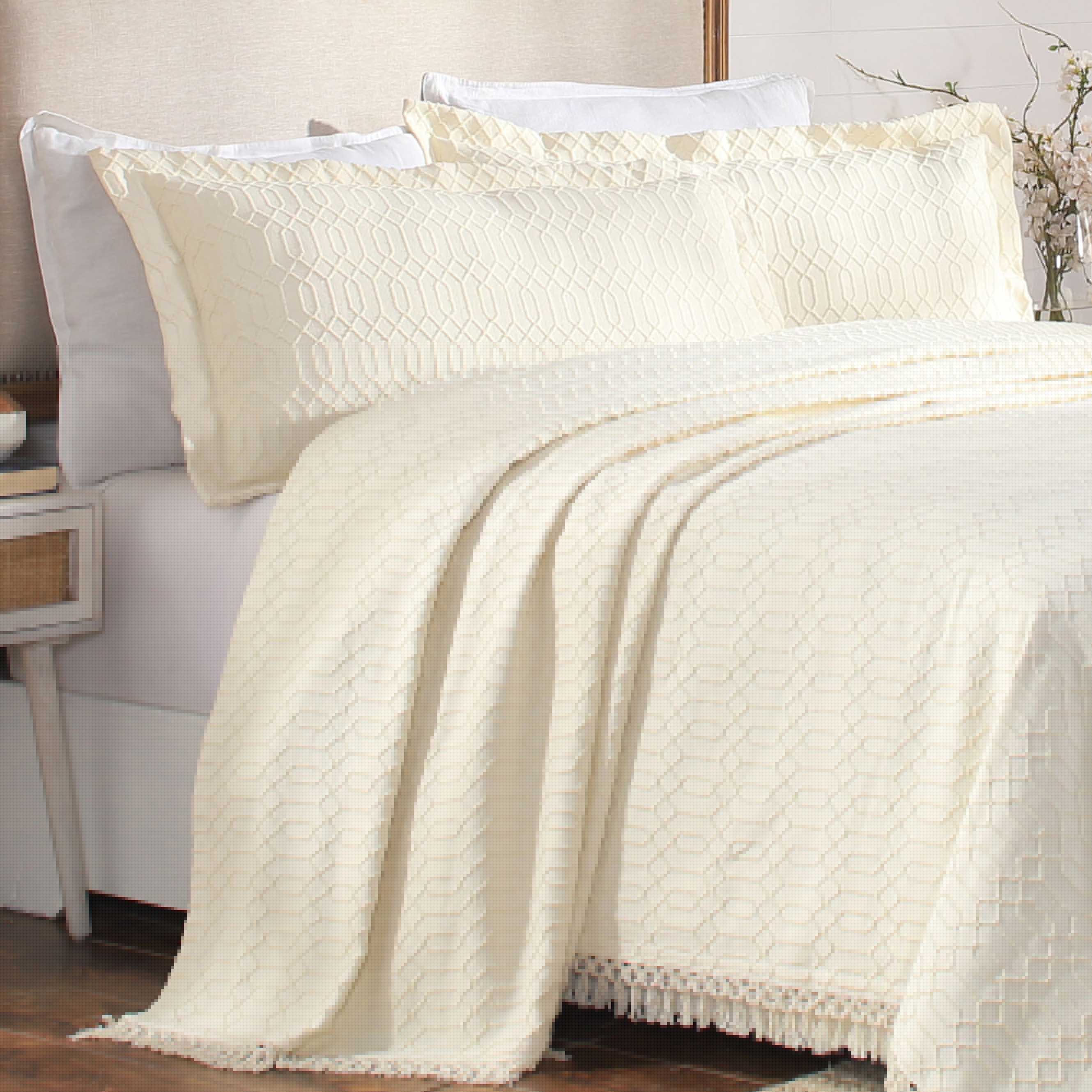 BNM 2 Piece Modern Cotton Blend Ivory Bedspread Set, Twin