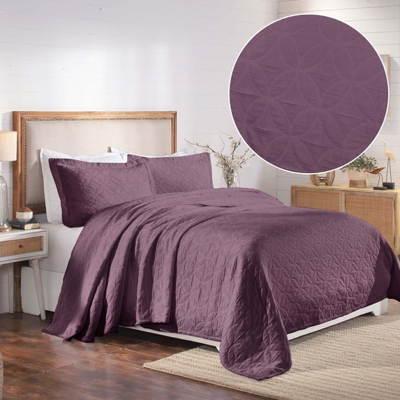 BNM 3 Piece Cotton Celtic Circles Bedspread Set, Full, Lilac