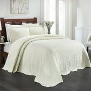 BNM 3 Piece Floral Cotton Blend Ivory Bedspread Set, King
