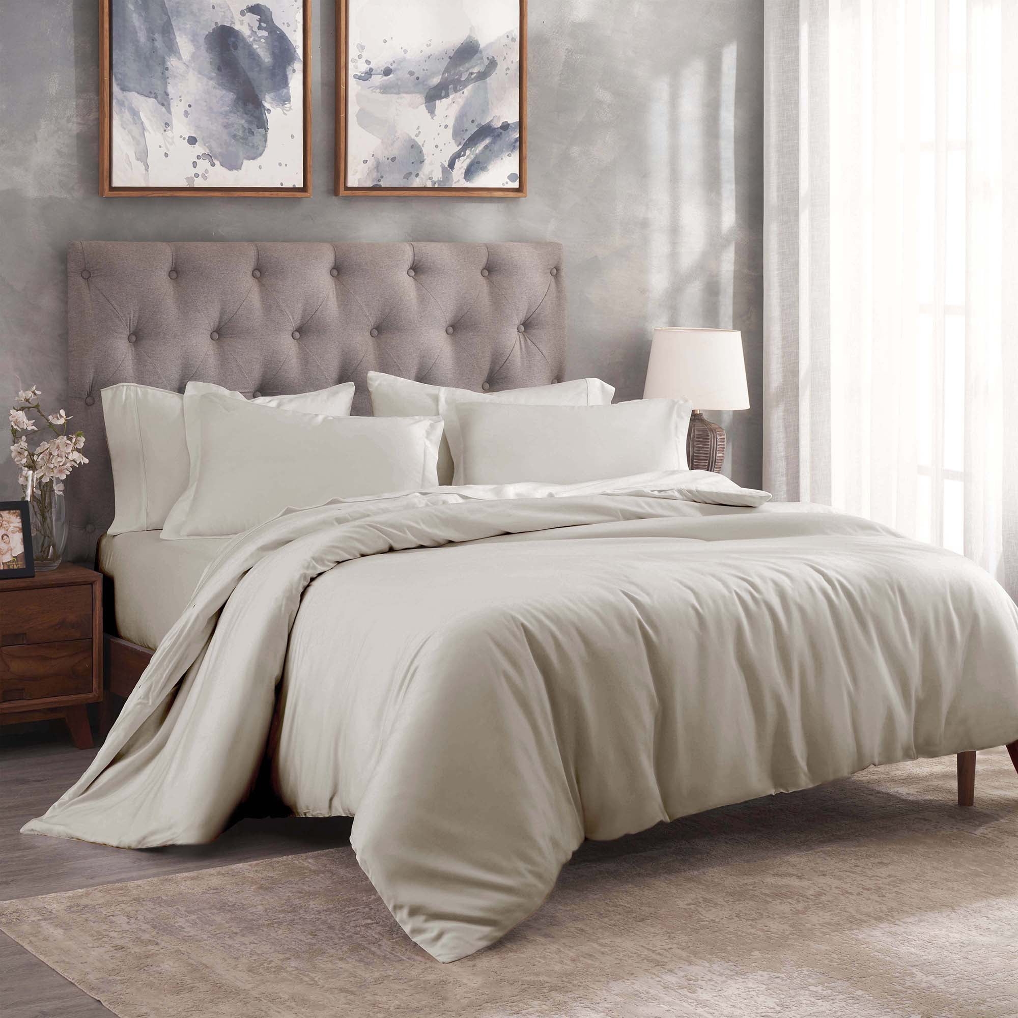 BNM 300 Thread Count Egyptian Cotton Duvet Cover Set, Full/Queen, Light Gray