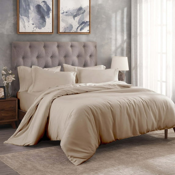 BNM 300 Thread Count Egyptian Cotton Duvet Cover Set, Full/Queen, Tan
