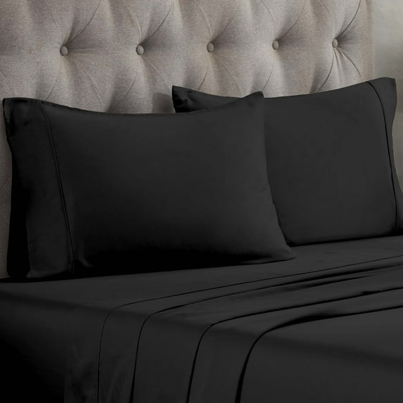 BNM 300 Thread Count Egyptian Cotton Pillowcase Set, Standard, Black