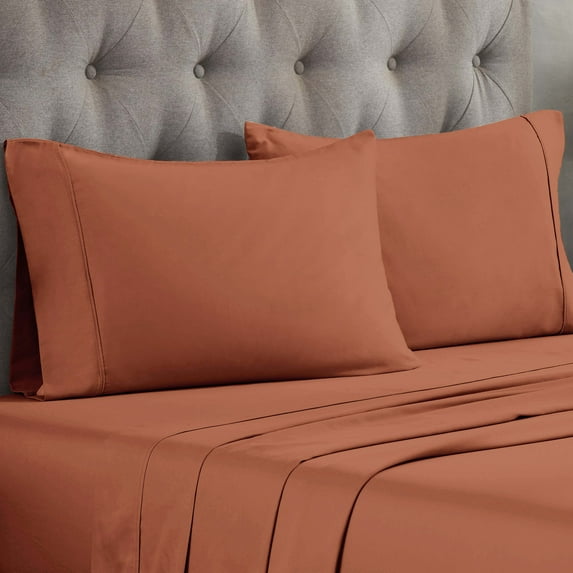 BNM 300 Thread Count Egyptian Cotton Pillowcase Set, Standard, Pumpkin