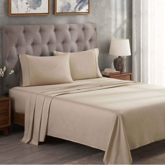 BNM Egyptian Cotton 300 Thread Count Sheet Set, California King, Tan