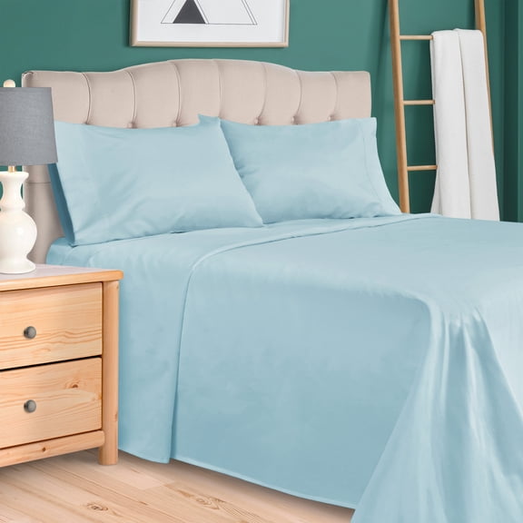 BNM 300 Thread Count Egyptian Cotton Sheet Set, Split King, Light Blue