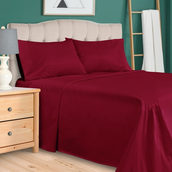 BNM 300 Thread Count Egyptian Cotton Sheet Set, Twin, Burgundy