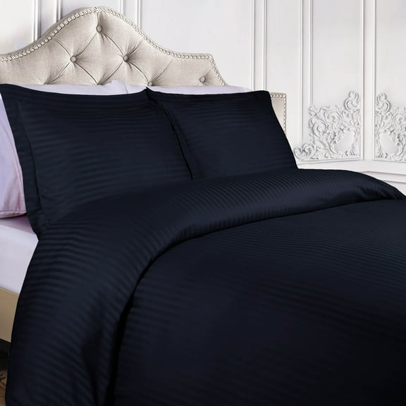 BNM 300 Thread Count Egyptian Cotton Stripe Duvet Cover, Twin, Navy Blue