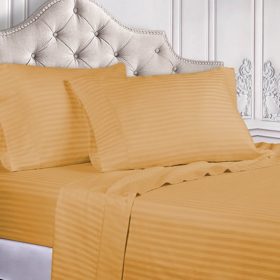 BNM 300 Thread Count Egyptian Cotton Stripe Sheet Set, King, Gold