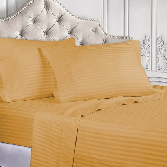 BNM 300 Thread Count Egyptian Cotton Stripe Sheet Set, King, Gold