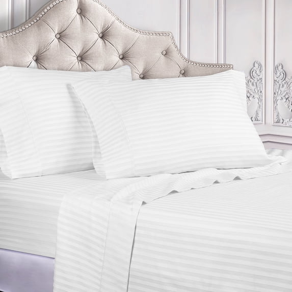 BNM 300 Thread Count Egyptian Cotton Stripe Sheet Set, Split King, White
