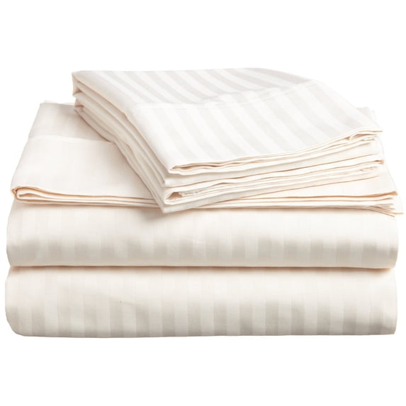 BNM 300 Thread Count Egyptian Cotton Stripe Sheet Set, Twin, Ivory