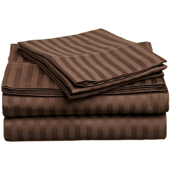 BNM 300 Thread Count Egyptian Cotton Stripe Sheet Set, Twin, Mocha