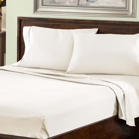 BNM 800 TC Cotton Blend Bed Sheet Set, King, Ivory