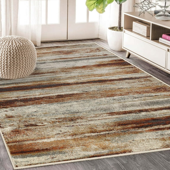 BNM Abstract Striped Indoor Area Rug, 5' x 8', Rust/ Cream