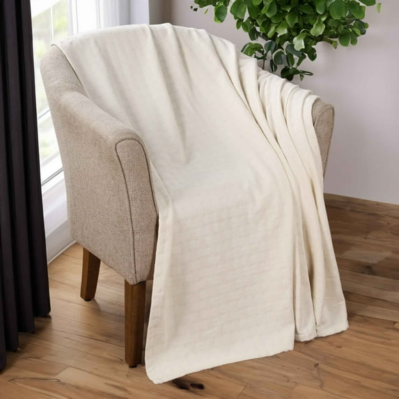 BNM Basketweave Cotton Blanket, Twin, Ivory