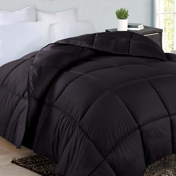 BNM Basketweave Plush Down Alternative Comforter, King, Black