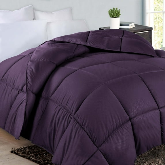 BNM Basketweave Plush Down Alternative Comforter, King, Plum