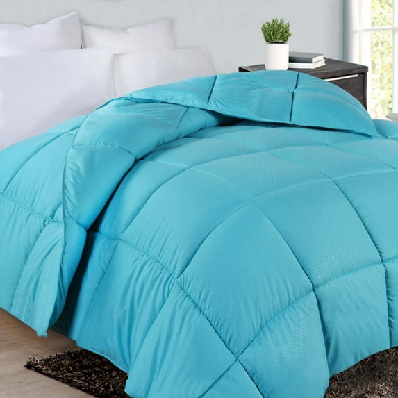 BNM Basketweave Plush Down Alternative Comforter, King, Winter Blue