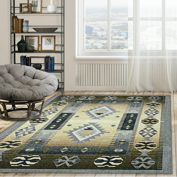 BNM Bohemian Diamond Indoor Area Rug, 4' x 6', Blue