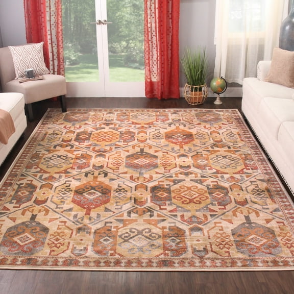 BNM Bohemian Geometric Indoor Area Rug, 5' x 8', Rust