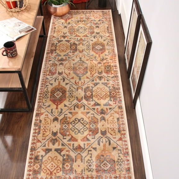 BNM Bohemian Geometric Indoor Runner Rug, 2' 7" x 8', Rust