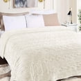 thumbnail image 1 of BNM Fleece Boho Knit Jacquard Blanket, King, Ivory, 1 of 8