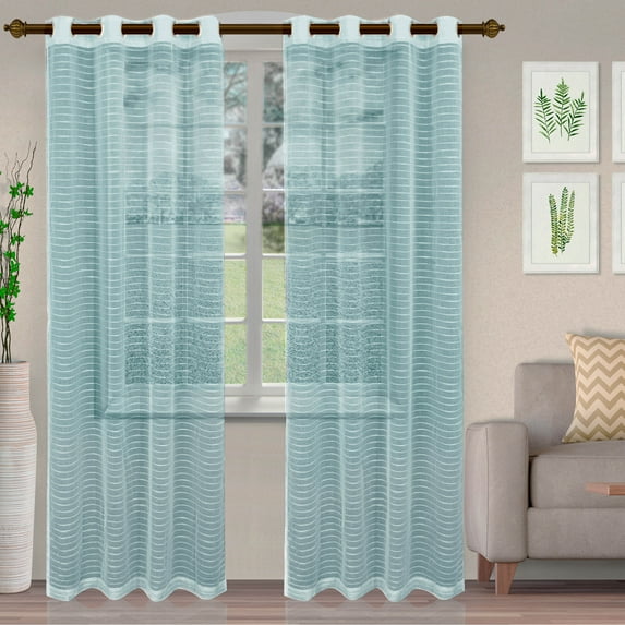 BNM Boho Rustic Striped Sheer Curtains, Set of 2, 52" x 63", Baby Blue