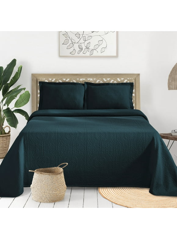 BNM Breathable Fleur De Lis Cotton Bedspread Set with Trendy Colors
