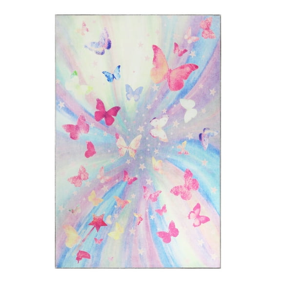 BNM Butterfly Kids Indoor Area Rug, 5' x 5', Magenta