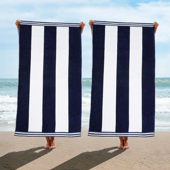 BNM Cabana Stripes Beach Towel, 34 x 64, Set of 2, Blue