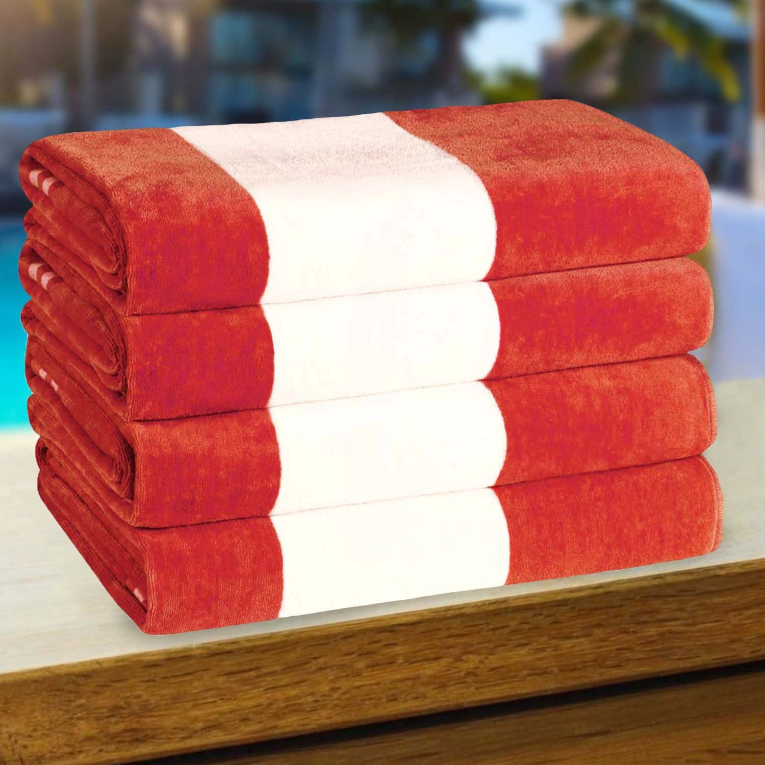 BNM Cabana Stripes Beach Towel, 34 x 64, Set of 4, Coral