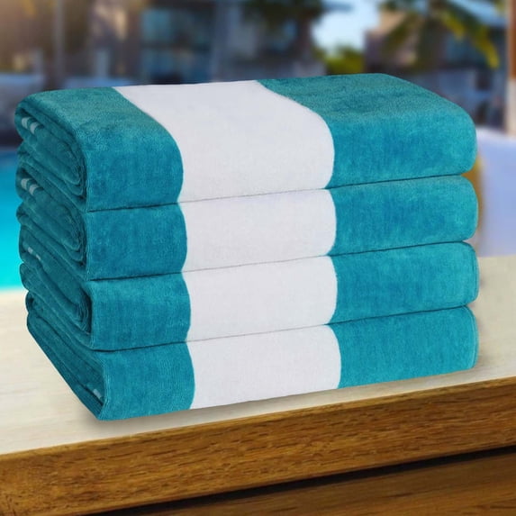 BNM Cabana Stripes Beach Towel, 34 x 64, Set of 4, Turquoise