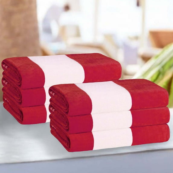 BNM Cabana Stripes Beach Towel, 34 x 64, Set of 6, Red
