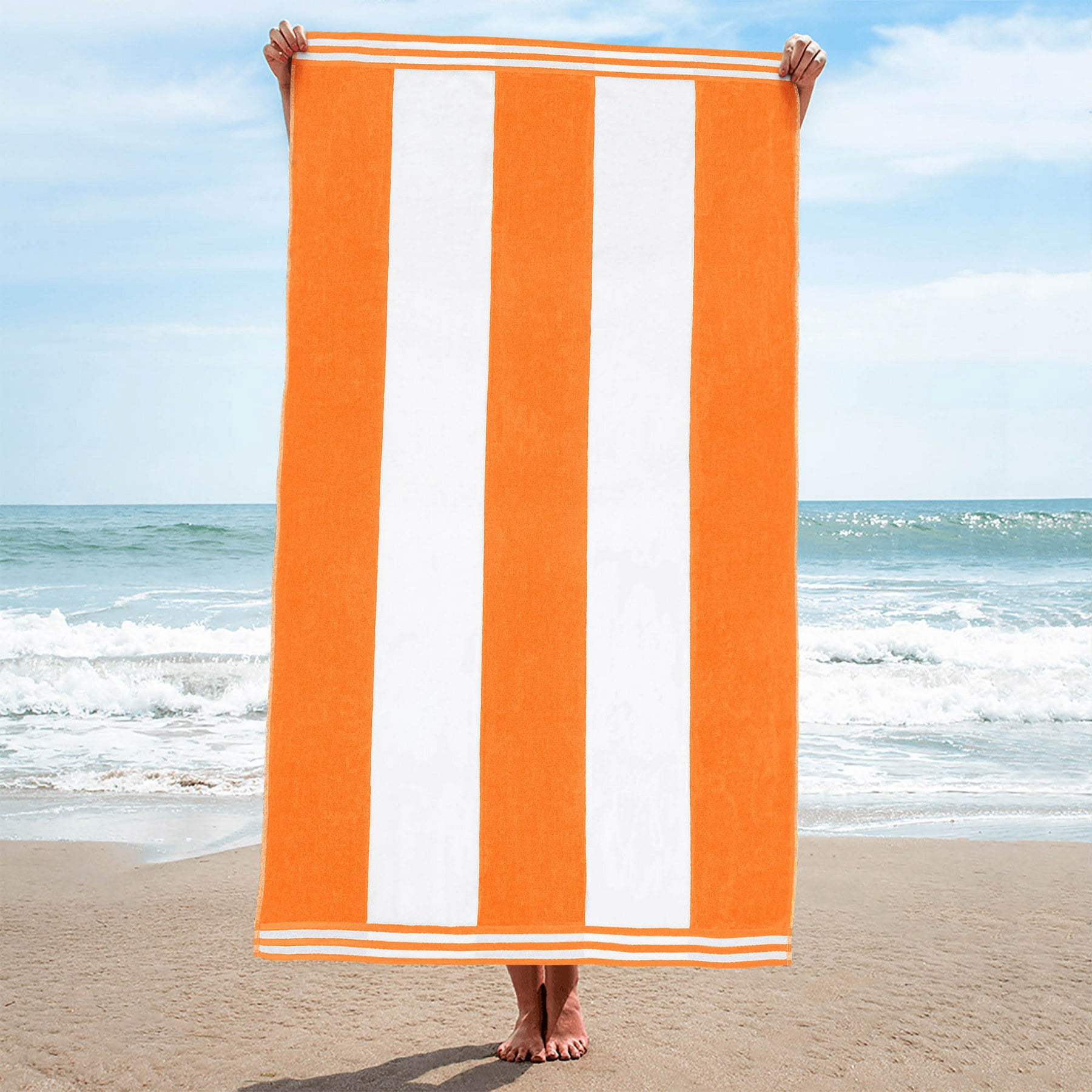 BNM Cabana Stripes Oversized Beach Towel, 34 x 64, Orange