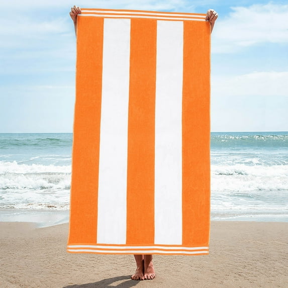 BNM Cabana Stripes Oversized Beach Towel, 34 x 64, Orange