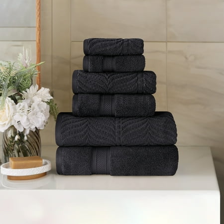 BNM Chevron Zero Twist Cotton 6 Piece Towel Set, Black