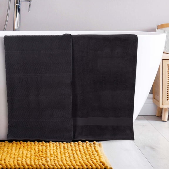 BNM Chevron Zero Twist Cotton Bath Sheet Set of 2, Black