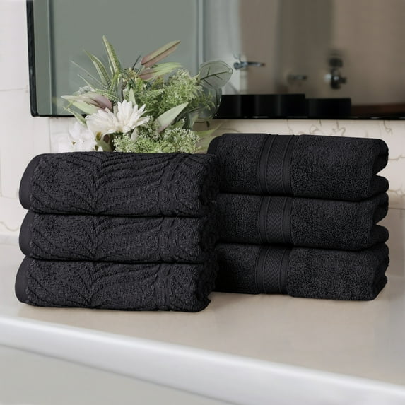 BNM Chevron Zero Twist Cotton Hand Towel Set of 6, Black