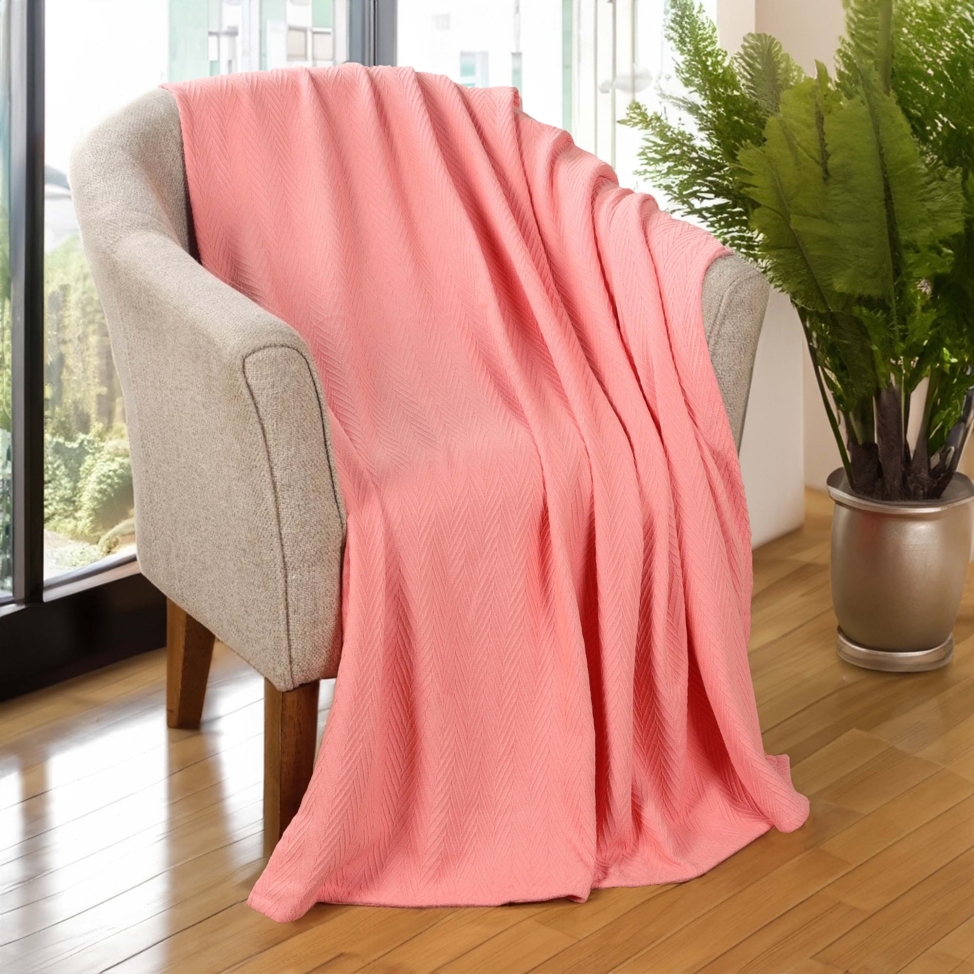 Blue Nile Mills Chevron Zig-Zag Cotton Blanket, California King, Coral ...
