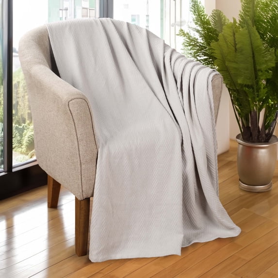 BNM Chevron Zig-Zag Cotton Blanket, King, Silver Grey
