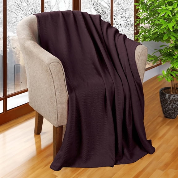 BNM Chevron Zig-Zag Cotton Blanket, Twin, Plum Purple