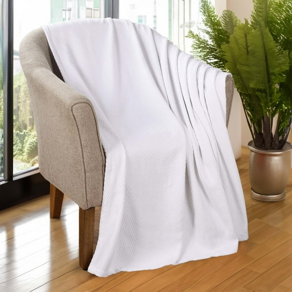 BNM Chevron Zig-Zag Cotton Blanket, Twin, White