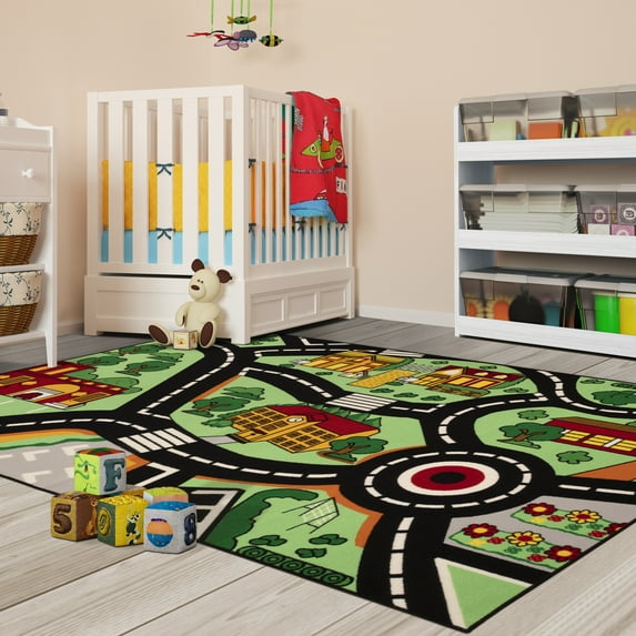 BNM City Cruising Kids Washable Indoor Area Rug, 4' x 6', Black